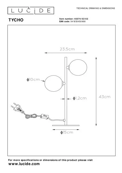 Lucide TYCHO - Lampe de table - 2xG9 - Or Mat / Laiton - technique